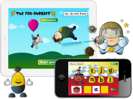 The Fab-Phonics 'Up, Up and Away', 'Where's Whatsit' and 'Space Blasters' Apps for iPhone and iPad